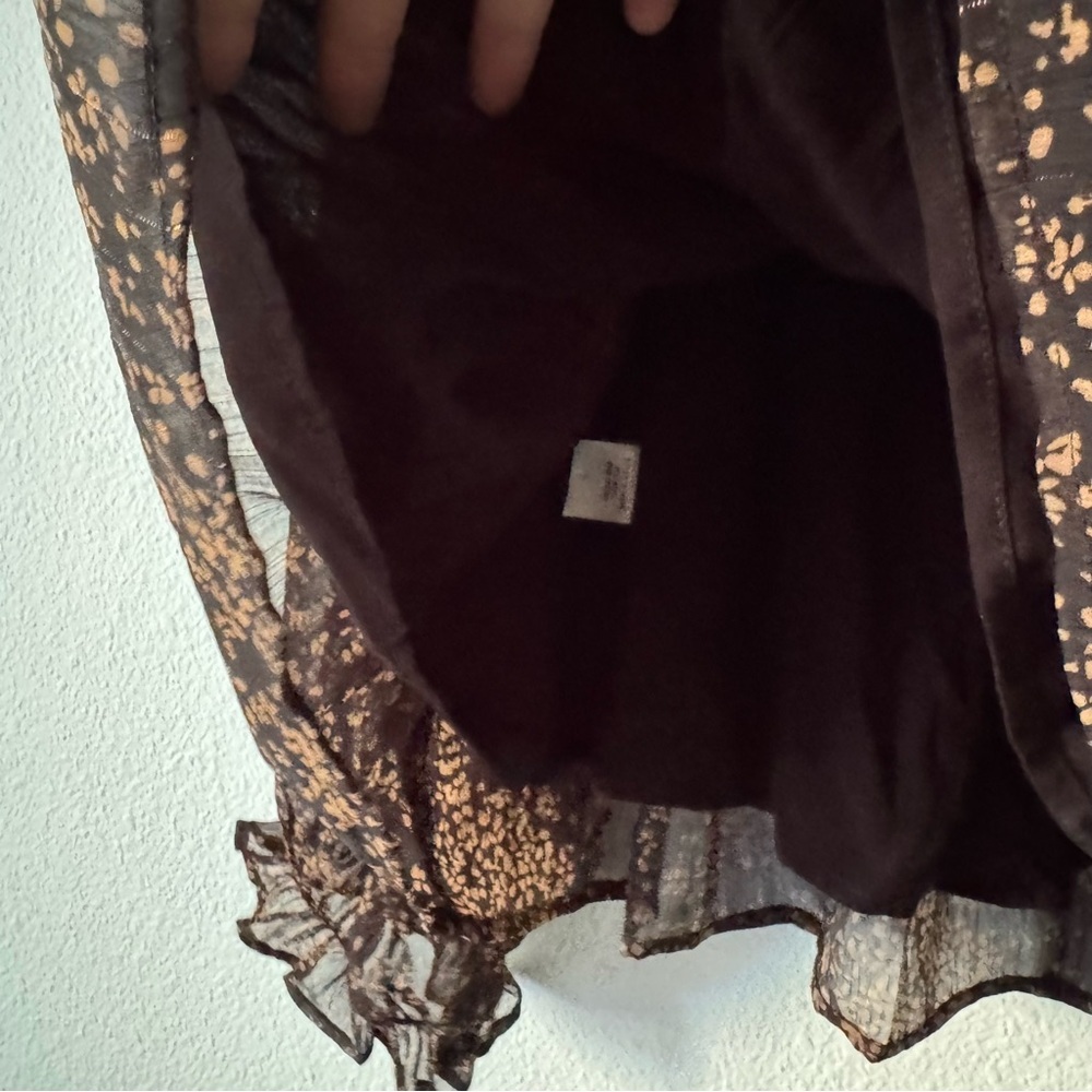 Mittoshop Floral Smocked Long Sleeve Black Tan Top Large Boho Cottagecore - Picture 13 of 16